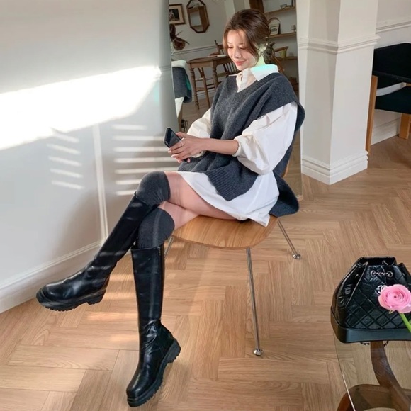 NWT South Korean Brand DEEPNY V-neck Dip Back Wool Blend Knot Vest Charcoal Gray - Picture 8 of 16